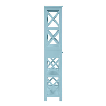 Blue 5-Tier Bookcase with Drawer, MDF Construction, Spacious Shelving Unit