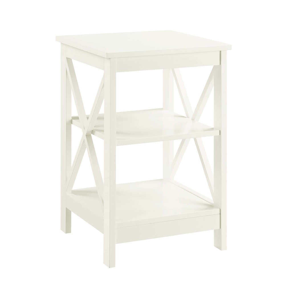 Elegant White End Table with Shelves for Storage and Organization in MDF