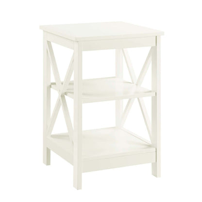 Elegant White End Table with Shelves for Storage and Organization in MDF