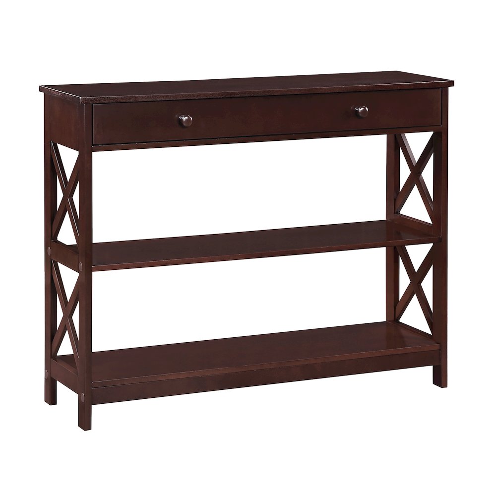 Brown Console Table with 1 Drawer and Shelves, MDF Construction for Storage