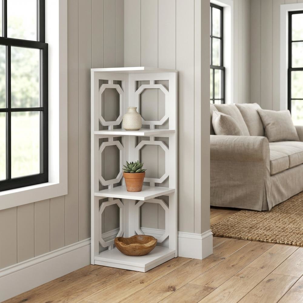 White 3-Tier Corner Bookcase with Space-Saving Design