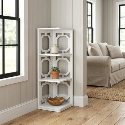 White 3-Tier Corner Bookcase with Space-Saving Design