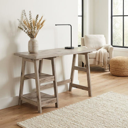 Sturdy Office Desk With Shelves And Melamine Finish For Workspace Efficiency