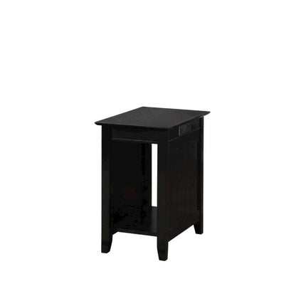 Black end table with built-in charging station and spacious shelf