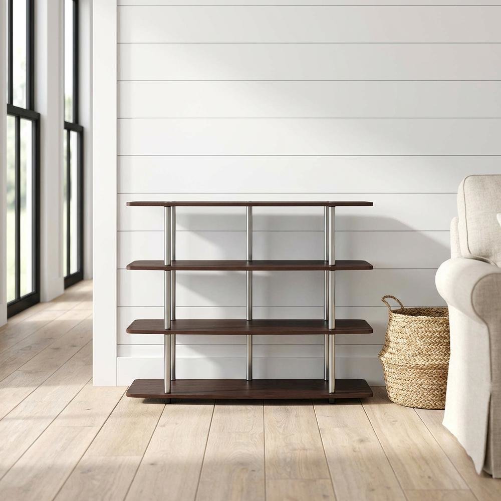 Espresso TV Stand for 55-Inch Screens with 4-Tier Highboy Design and Steel Poles