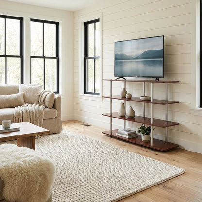 Cherry TV stand with no tools, 4-tier design, for TVs up to 55 inches