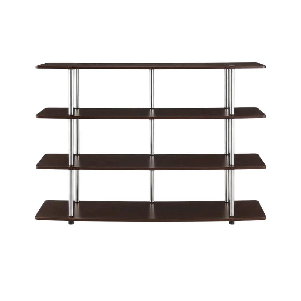 Espresso TV Stand for 55-Inch Screens with 4-Tier Highboy Design and Steel Poles
