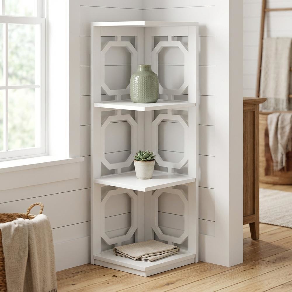 White 3-Tier Corner Bookcase with Space-Saving Design