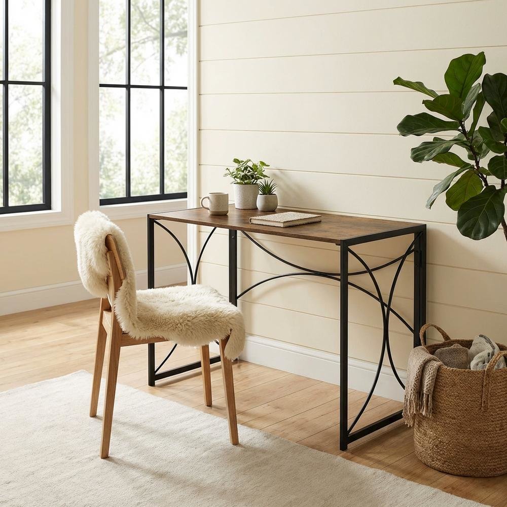 Compact Brown Folding Desk With Sturdy Construction And Space-Saving Design