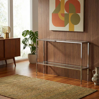 Chrome Console Table with Sleek Finish and Modern Design