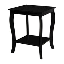 Black square end table with modern design for living room or bedroom use