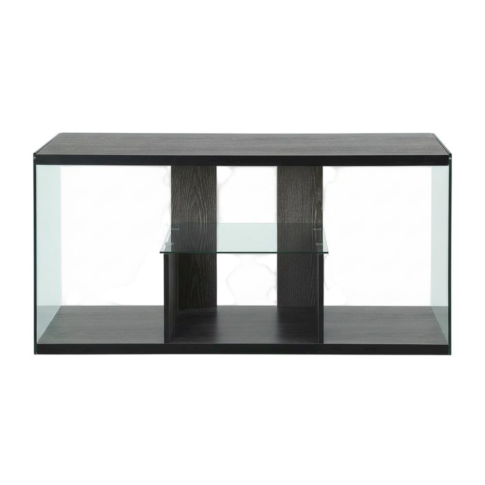 Weathered Gray TV Stand with Tempered Glass and PVC Edge Banding