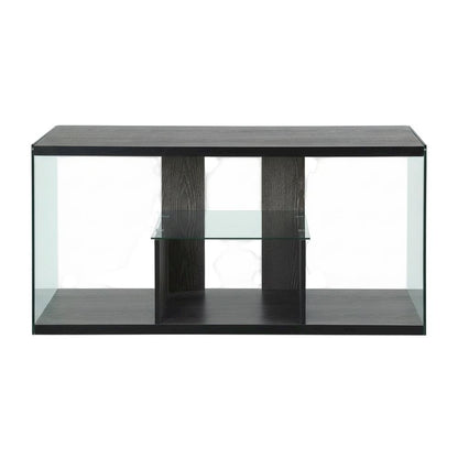 Weathered Gray TV Stand with Tempered Glass and PVC Edge Banding