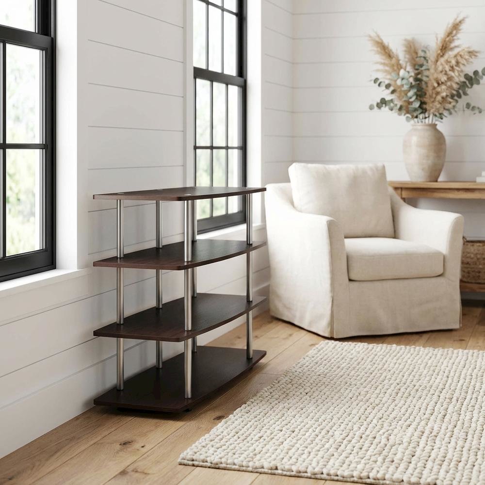 Espresso TV Stand for 55-Inch Screens with 4-Tier Highboy Design and Steel Poles