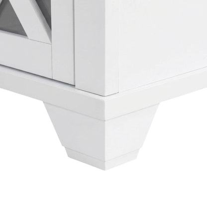 White TV stand with storage cabinets and open shelves for 55-inch TVs