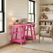 Contemporary Double Trestle Desk With Shelves In Durable Mdf Finish