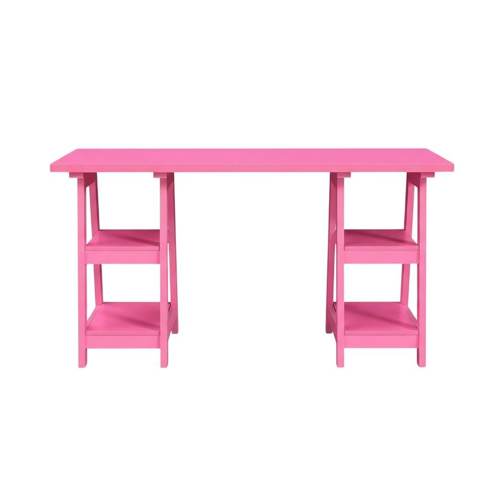 Contemporary Double Trestle Desk With Shelves In Durable Mdf Finish