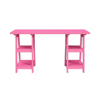 Contemporary Double Trestle Desk With Shelves In Durable Mdf Finish