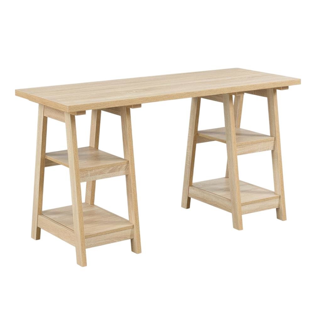 Modern Distressed Wood Desk With Shelves, Mdf And Melamine Construction