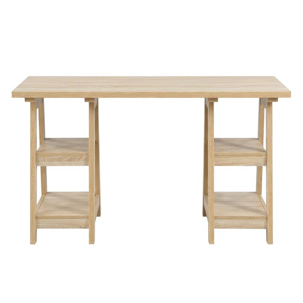 Modern Distressed Wood Desk With Shelves, Mdf And Melamine Construction
