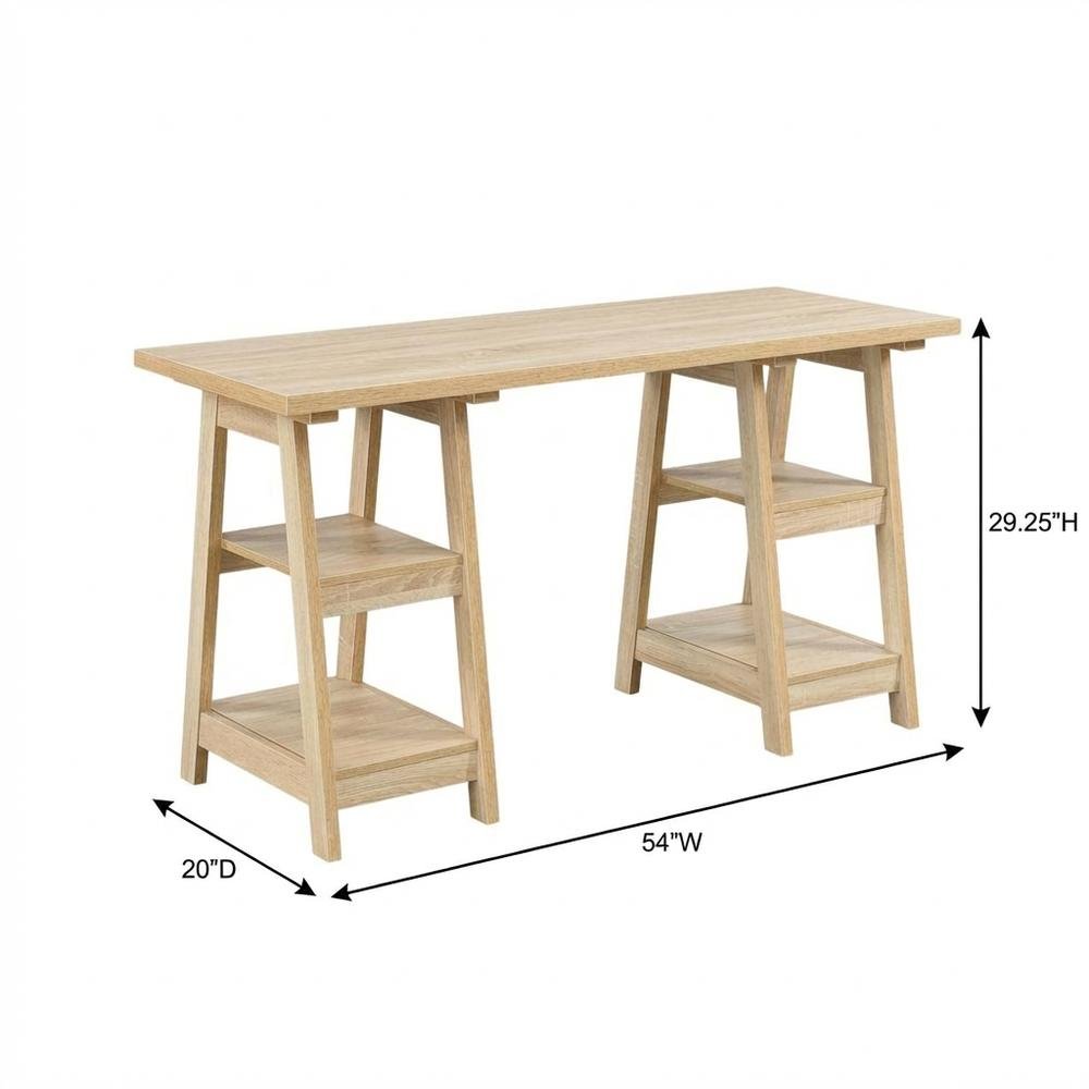 Modern Distressed Wood Desk With Shelves, Mdf And Melamine Construction