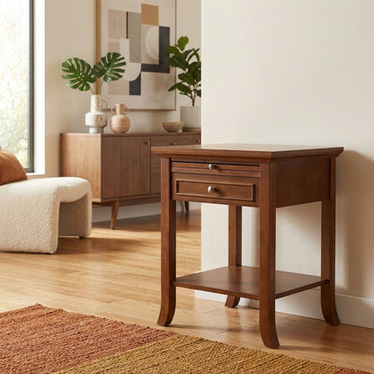 Wooden End Table with Drawer and Slide for Living Room Decor