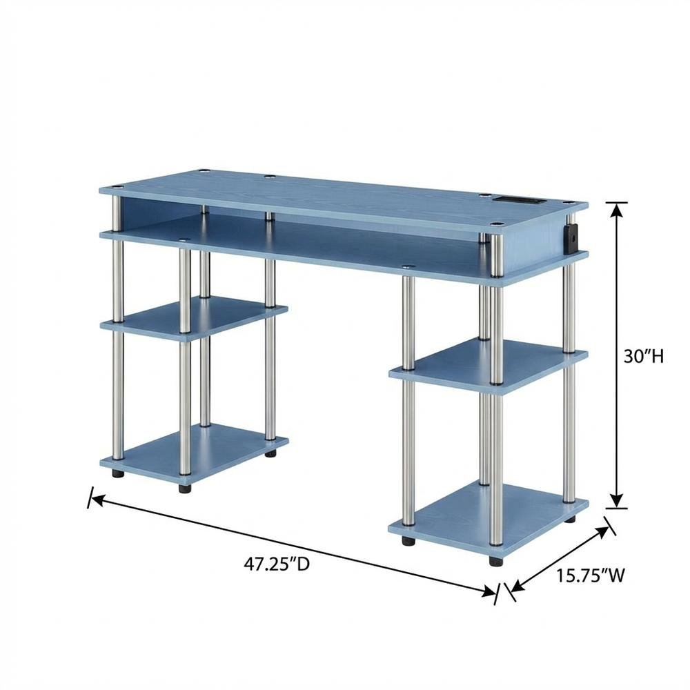 Blue Student Desk, Charging Station And Spacious Surface For Study