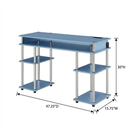 Blue Student Desk, Charging Station And Spacious Surface For Study