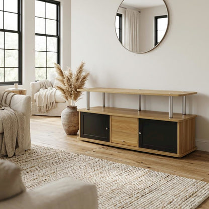 Modern Brown TV Stand with 3 Storage Cabinets and Shelf for 55-Inch TVs
