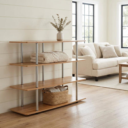 Light Oak No Tools XL Highboy TV Stand for TVs up to 55 Inches with Metal Poles