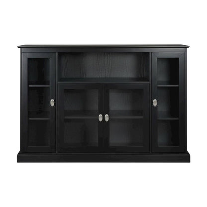 Black Highboy TV Stand with Storage Cabinets and Shelves for 55-Inch TVs