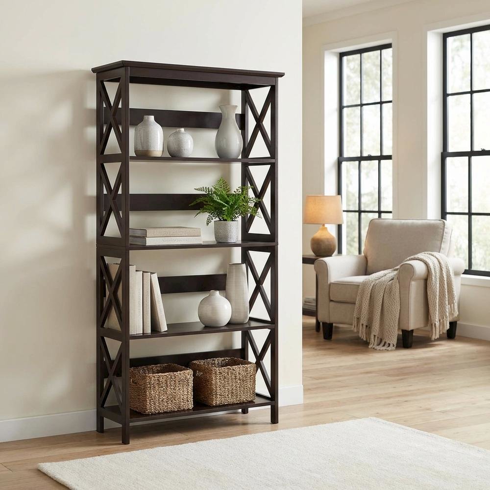 Wooden 5-Tier Bookcase with Non-Lead Base Paint Finish for Home Storage