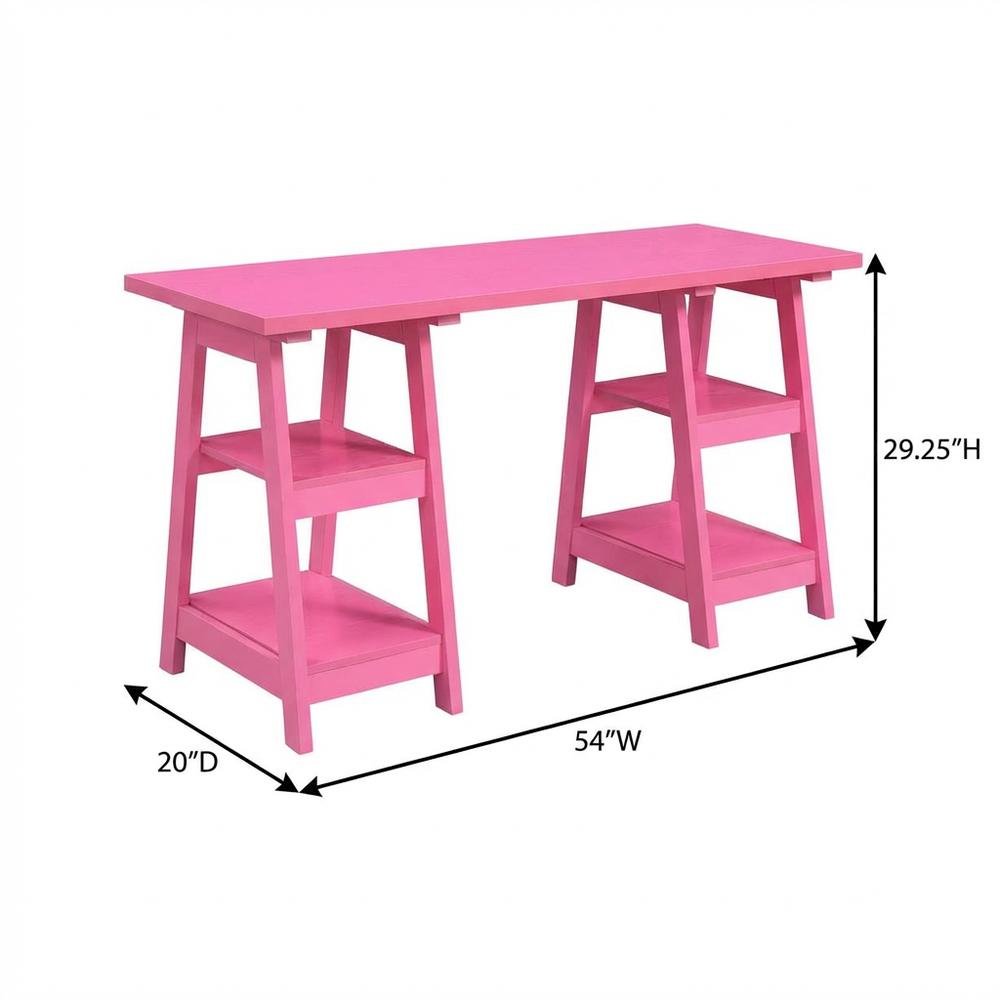 Contemporary Double Trestle Desk With Shelves In Durable Mdf Finish
