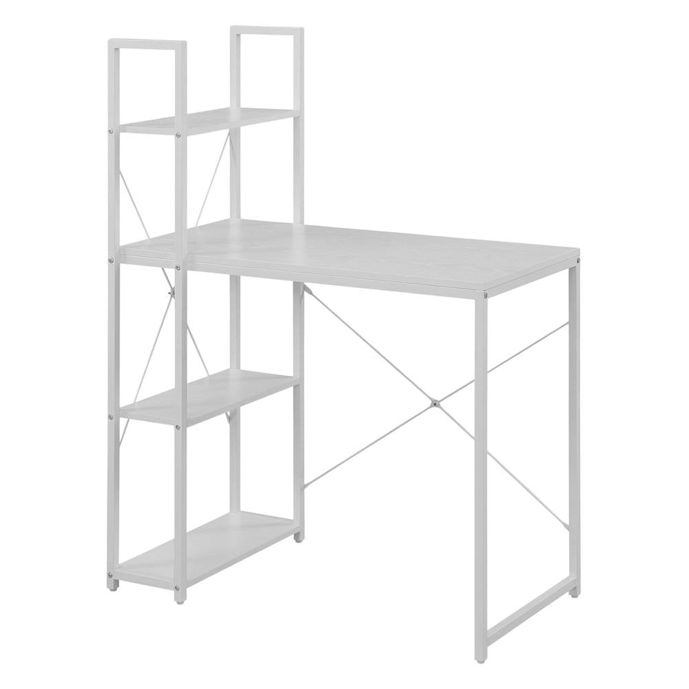 White Office Workstation Desk With Shelves For Home And Workspace