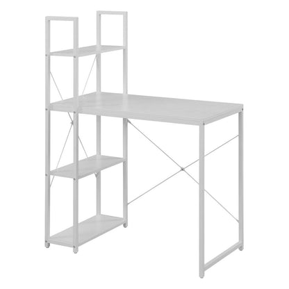 White Office Workstation Desk With Shelves For Home And Workspace