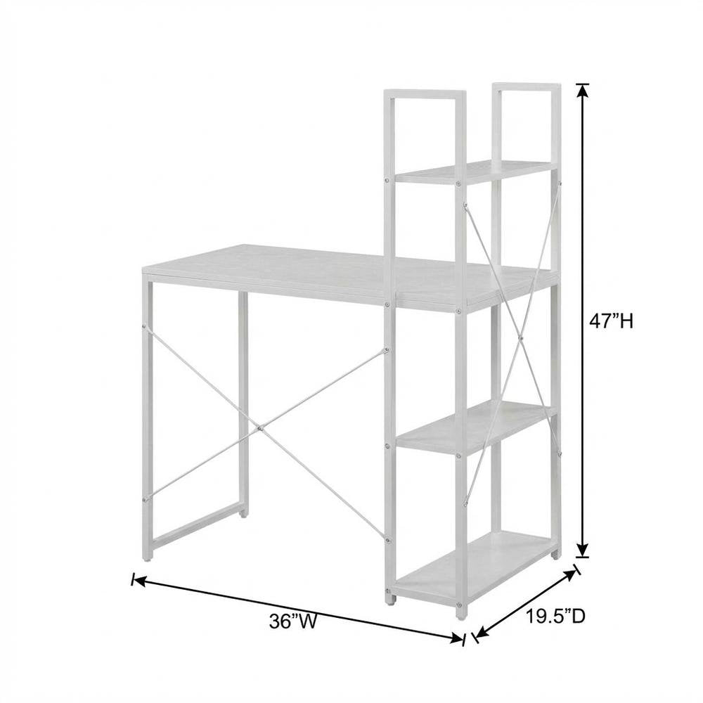 White Office Workstation Desk With Shelves For Home And Workspace