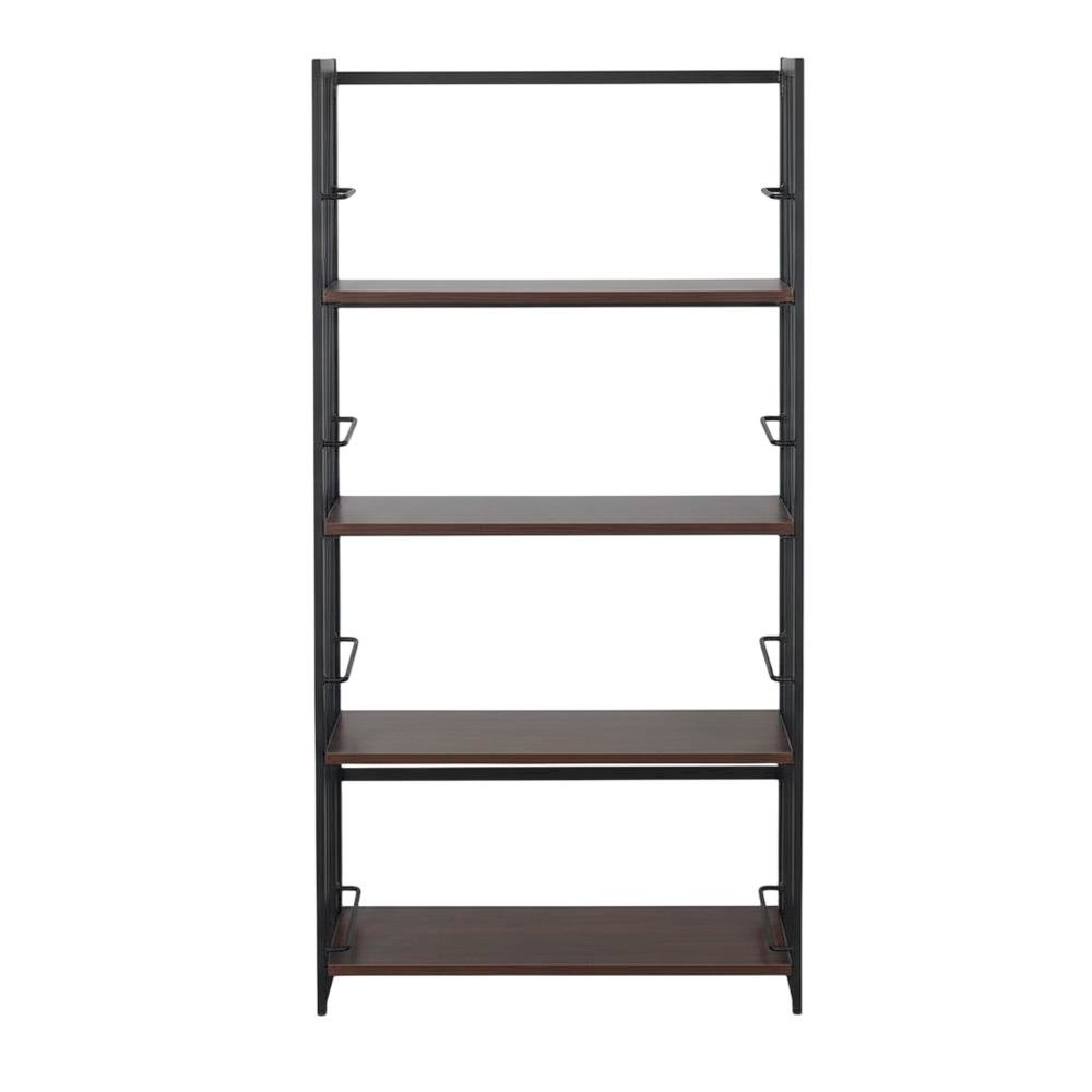 Espresso Folding 4-Tier Bookshelf with Durable Particle Board Construction