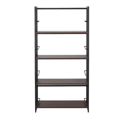 Espresso Folding 4-Tier Bookshelf with Durable Particle Board Construction