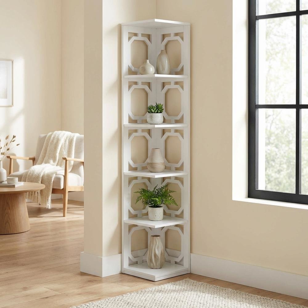 5-Tier Corner Bookcase with Durable Non-Lead Paint Finish