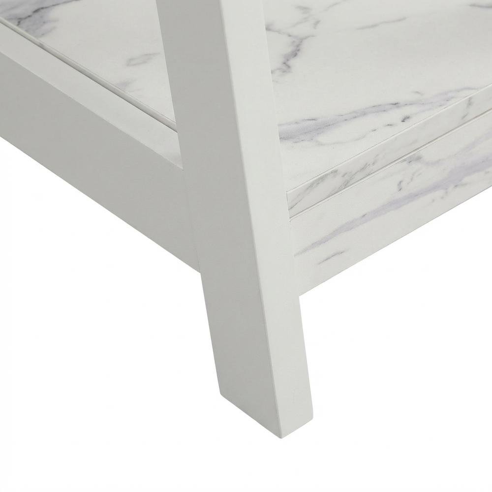 White Faux Marble Trestle Desk With Shelves And Mdf Construction