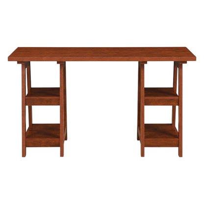 Modern Double Trestle Desk With Shelves In Distressed Finish
