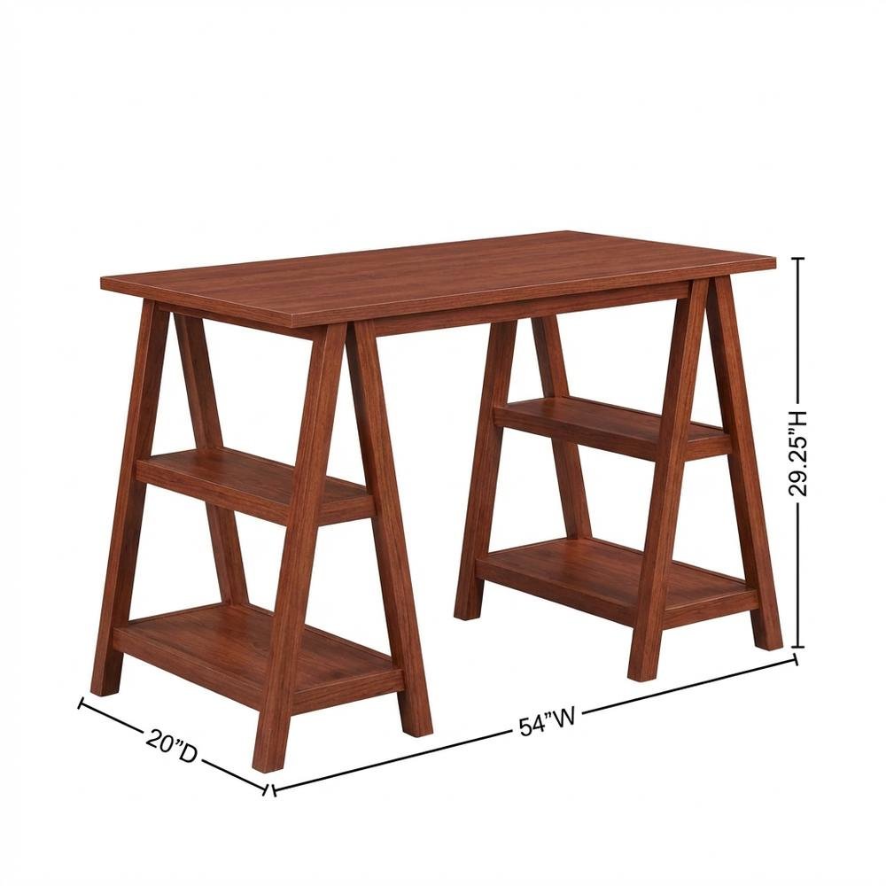 Modern Double Trestle Desk With Shelves In Distressed Finish