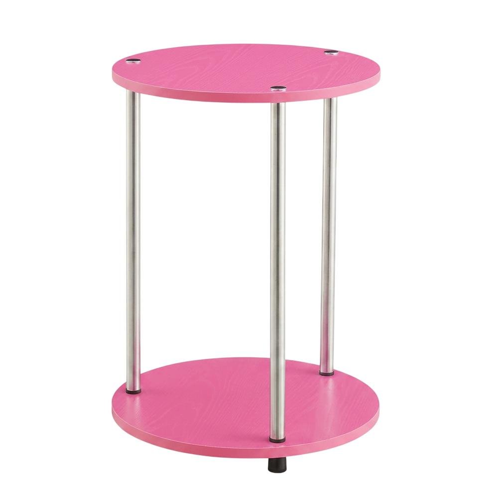 Pink 2-Tier Round End Table with Modern Design and Sturdy Construction