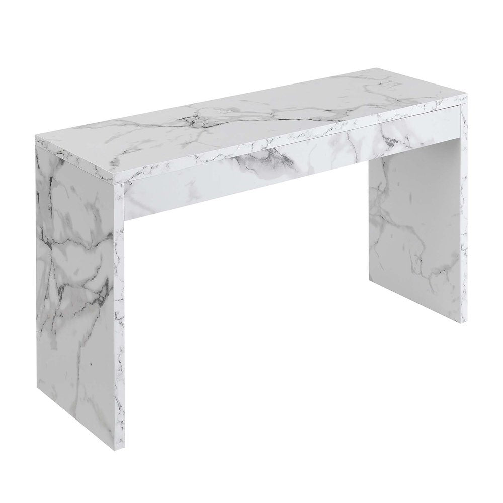 Console Desk Hall Table with Faux Marble Finish, White Color, Versatile Use, 48"