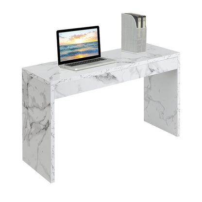 Console Desk Hall Table with Faux Marble Finish, White Color, Versatile Use, 48"
