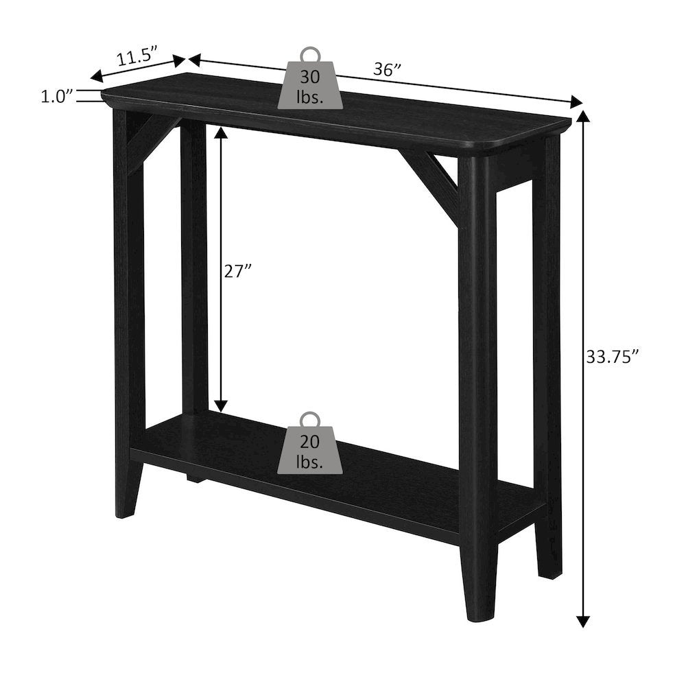 Winston Hall Table with 2 Tiers of Shelves, Woodgrain Finish, Gray, 36" Wide