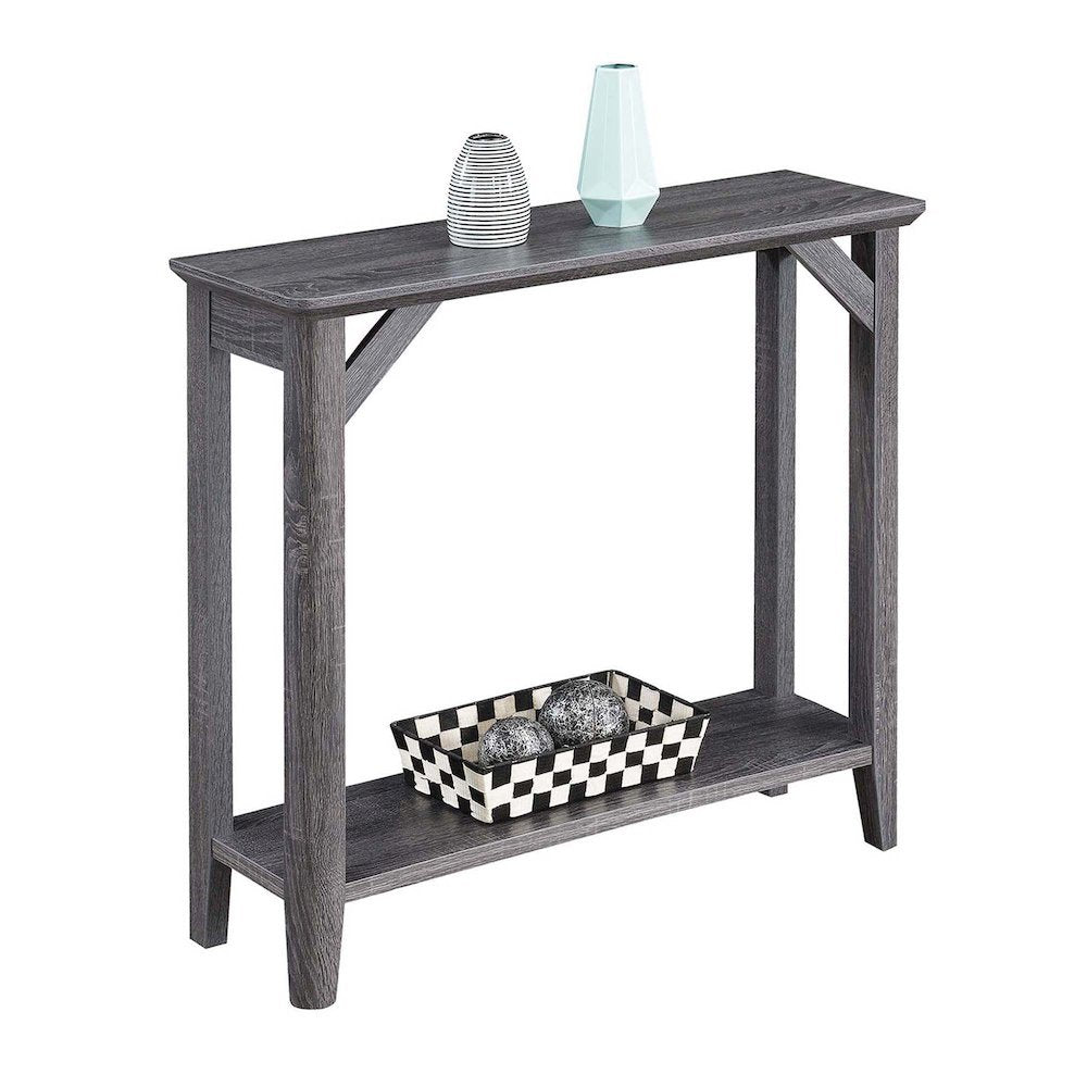 Winston Hall Table with 2 Tiers of Shelves, Woodgrain Finish, Gray, 36" Wide