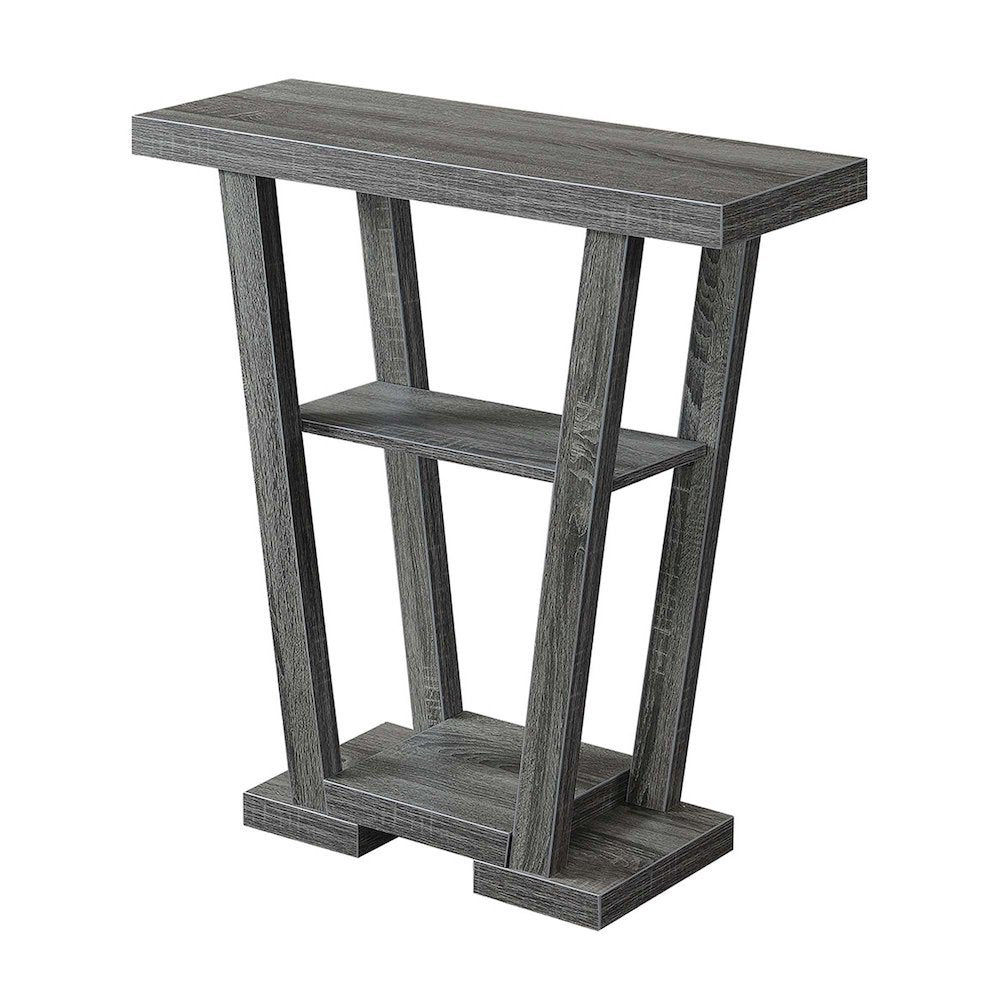 Console Table, Gray Woodgrain, 2 Shelves, Entryway, Sofa