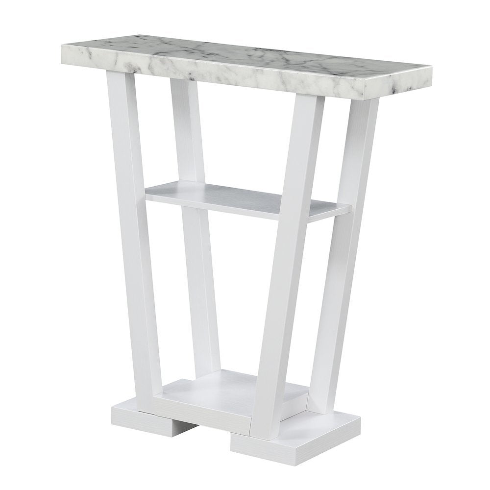 Console Table, Gray Marble, 2 Shelves, Entryway, Sofa