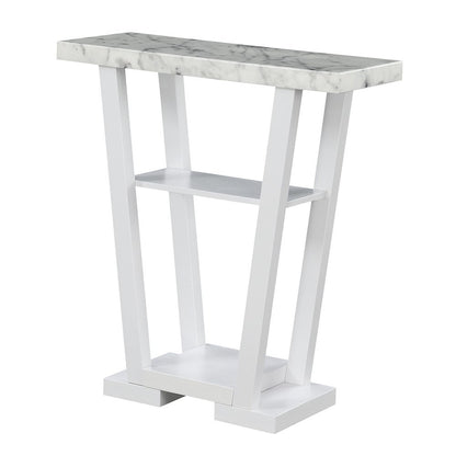 Console Table, Gray Marble, 2 Shelves, Entryway, Sofa
